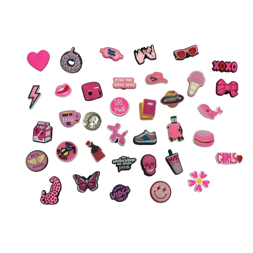 36 pcs GIRL POWER Pink Rubber Shoe Charms For Crocs New Packaged